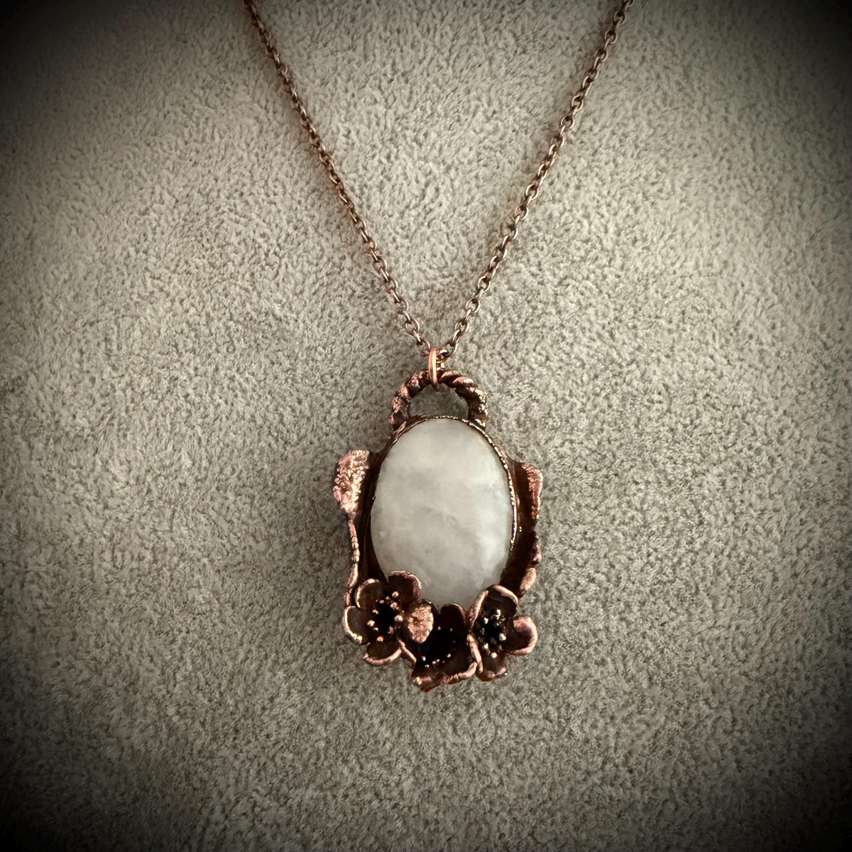 Quartz Real Flower Necklace | Electroformed Copper Botanical Pendant | Handmade Crystal Jewelry | Boho Healing Necklace