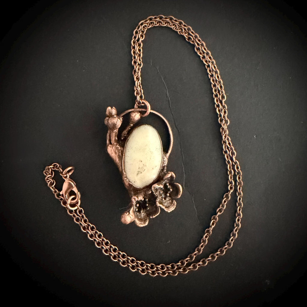 Solar Quartz Real Flower Necklace | Electroformed Copper Botanical Pendant | Handmade Crystal Jewelry | Boho Nature Necklace