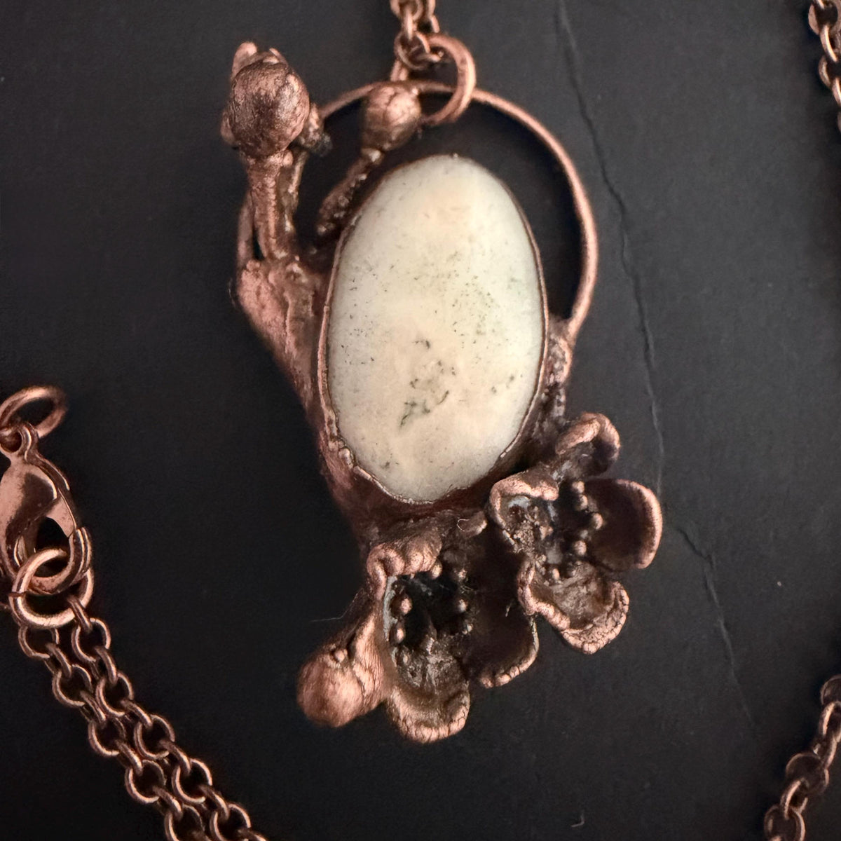 Solar Quartz Real Flower Necklace | Electroformed Copper Botanical Pendant | Handmade Crystal Jewelry | Boho Nature Necklace