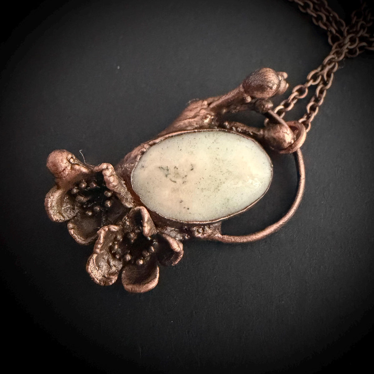 Solar Quartz Real Flower Necklace | Electroformed Copper Botanical Pendant | Handmade Crystal Jewelry | Boho Nature Necklace
