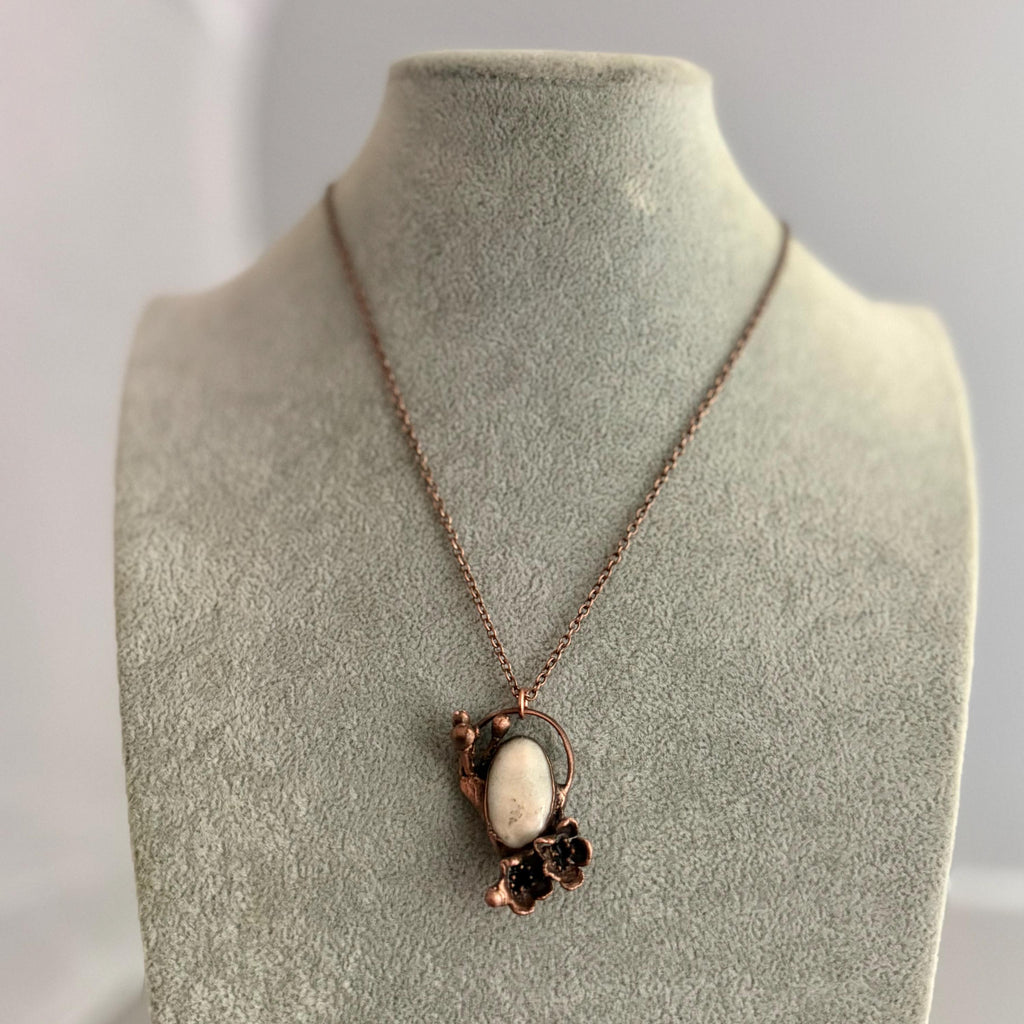 Solar Quartz Real Flower Necklace | Electroformed Copper Botanical Pendant | Handmade Crystal Jewelry | Boho Nature Necklace