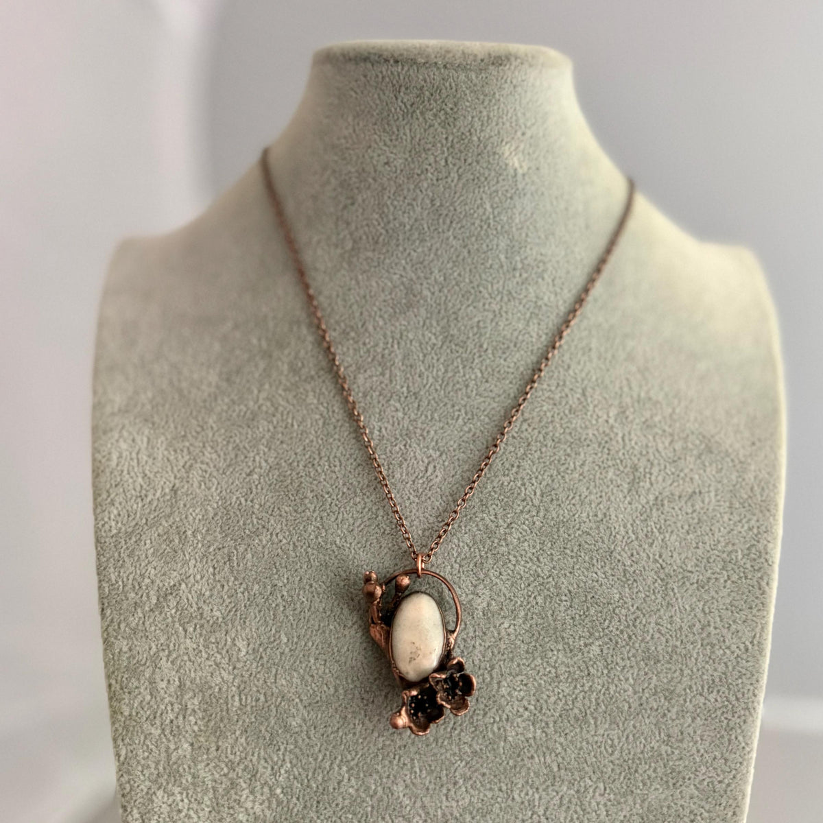 Solar Quartz Real Flower Necklace | Electroformed Copper Botanical Pendant | Handmade Crystal Jewelry | Boho Nature Necklace