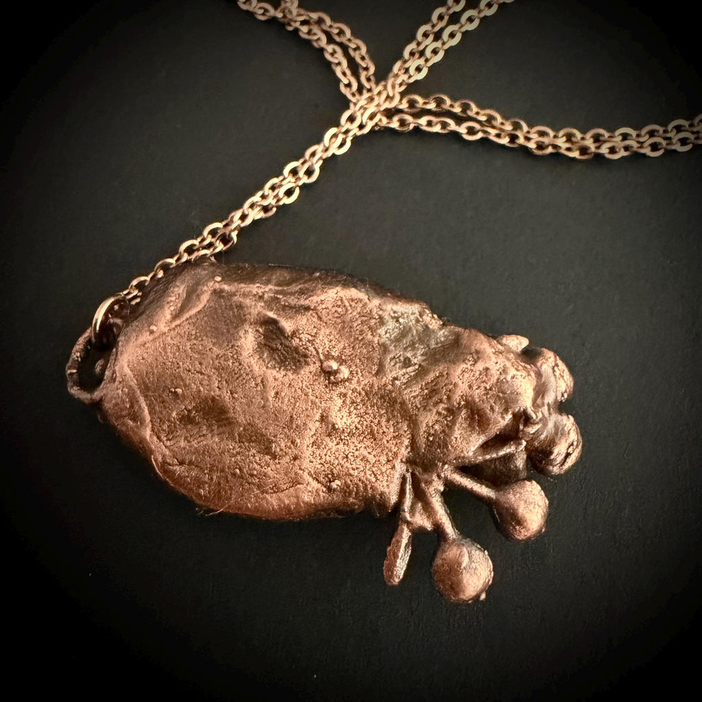 Strawberry Quartz Real Flower Necklace | Electroformed Copper Botanical Pendant | Handmade Crystal Jewelry | Boho Love Necklace