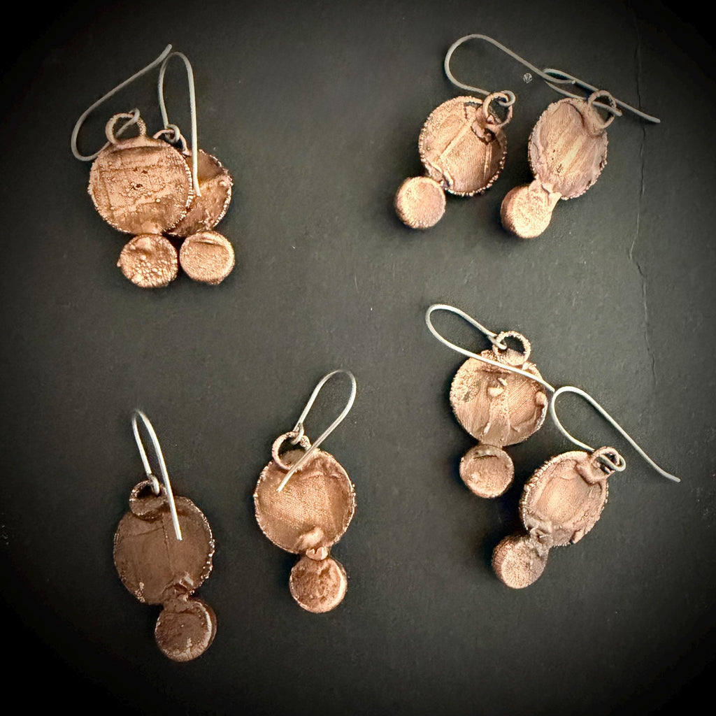 Real Feather Earrings with Gemstone | Electroformed Copper Disc Dangle Earrings | Handmade Boho Nature Jewelry