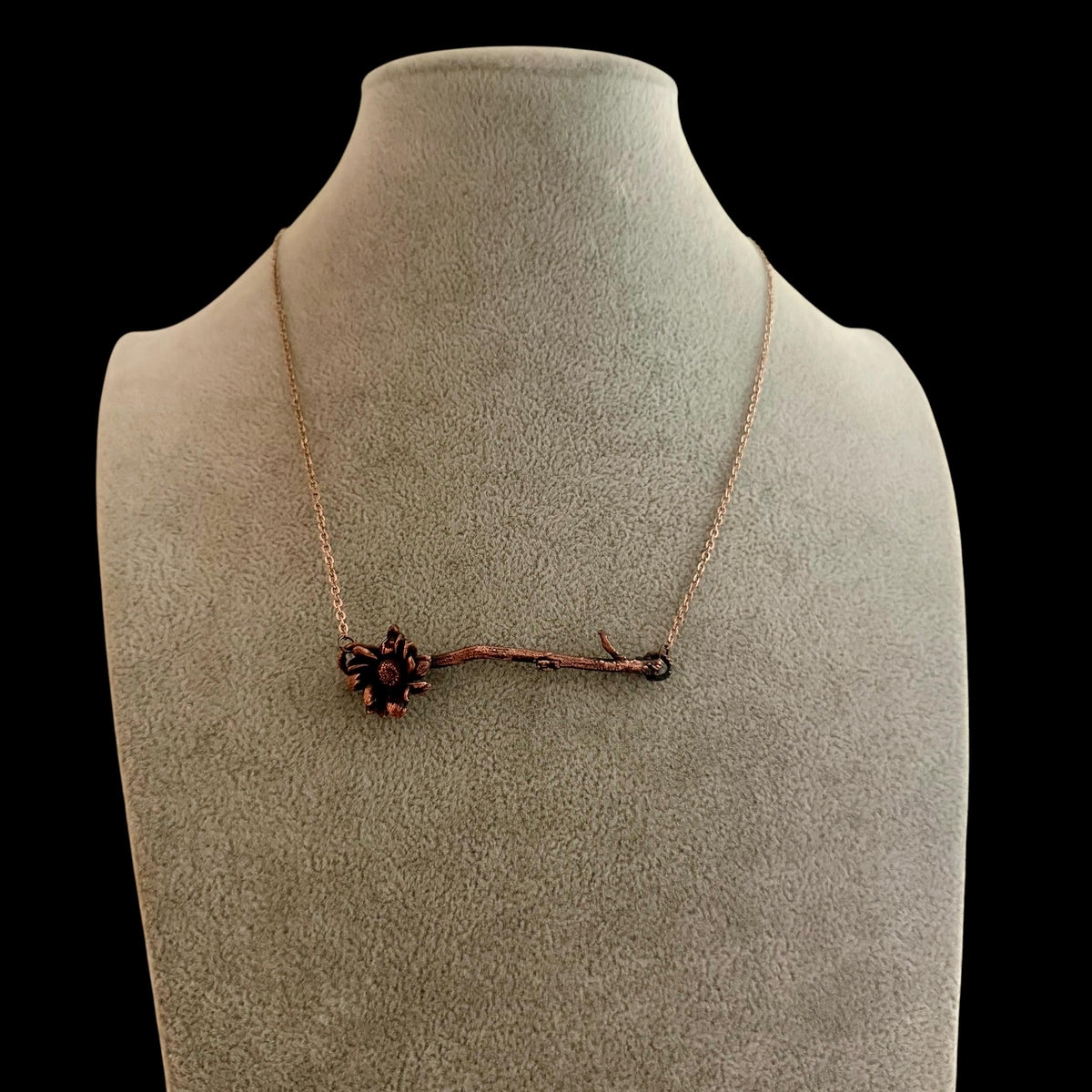Electroformed Real Flower Stem Necklace | Copper Preserved Wildflower Bar Pendant | Handmade Botanical Jewelry | Boho Nature Gift
