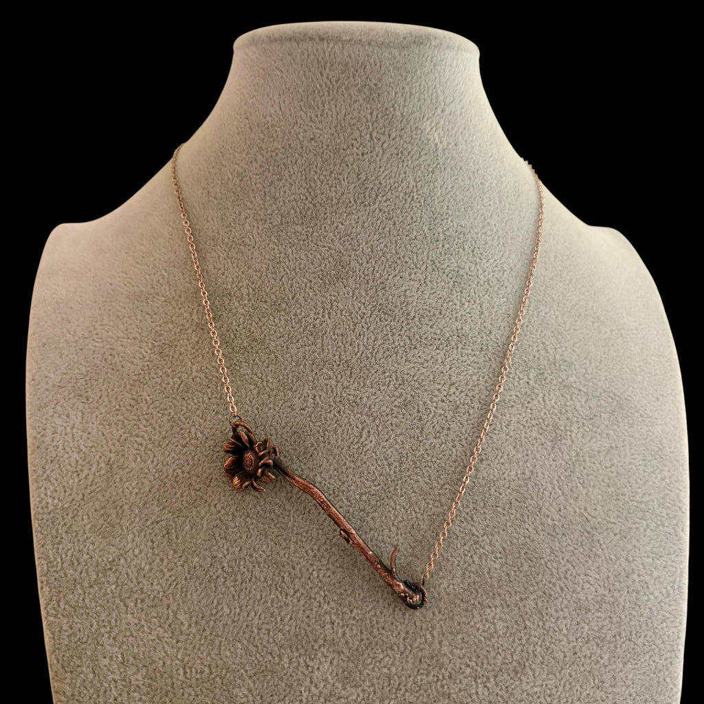 Electroformed Real Flower Stem Necklace | Copper Preserved Wildflower Bar Pendant | Handmade Botanical Jewelry | Boho Nature Gift