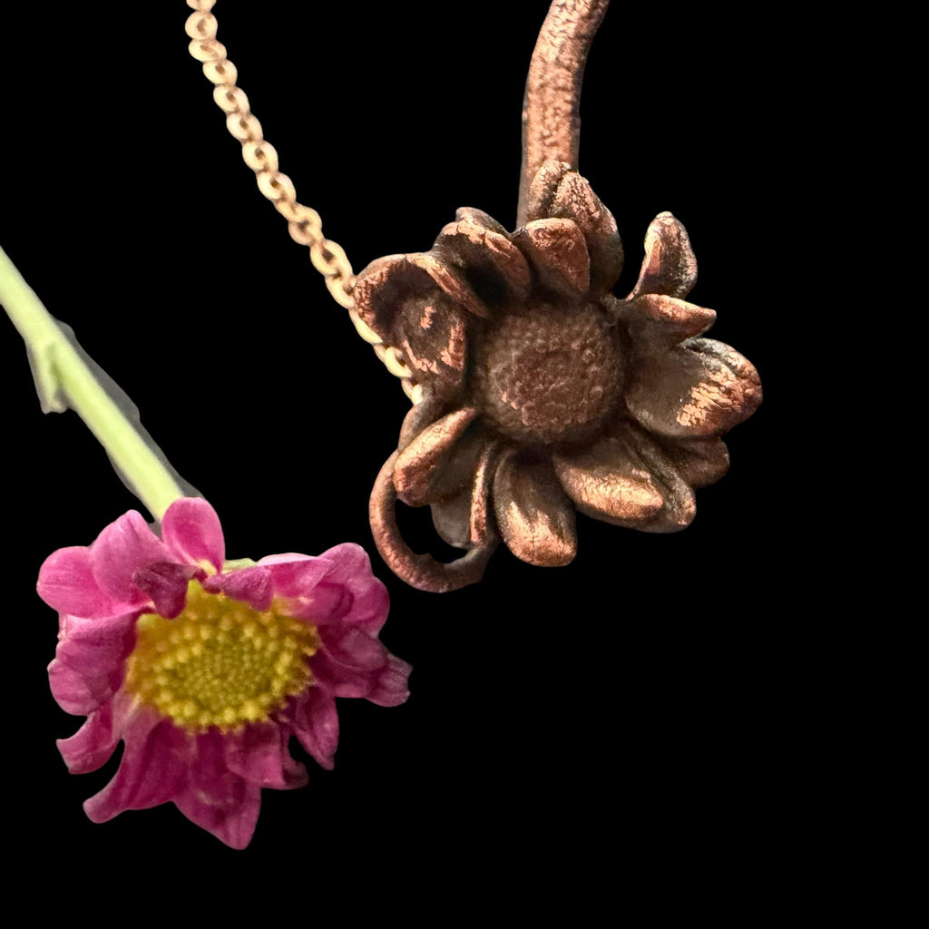 Electroformed Real Flower Stem Necklace | Copper Preserved Wildflower Bar Pendant | Handmade Botanical Jewelry | Boho Nature Gift