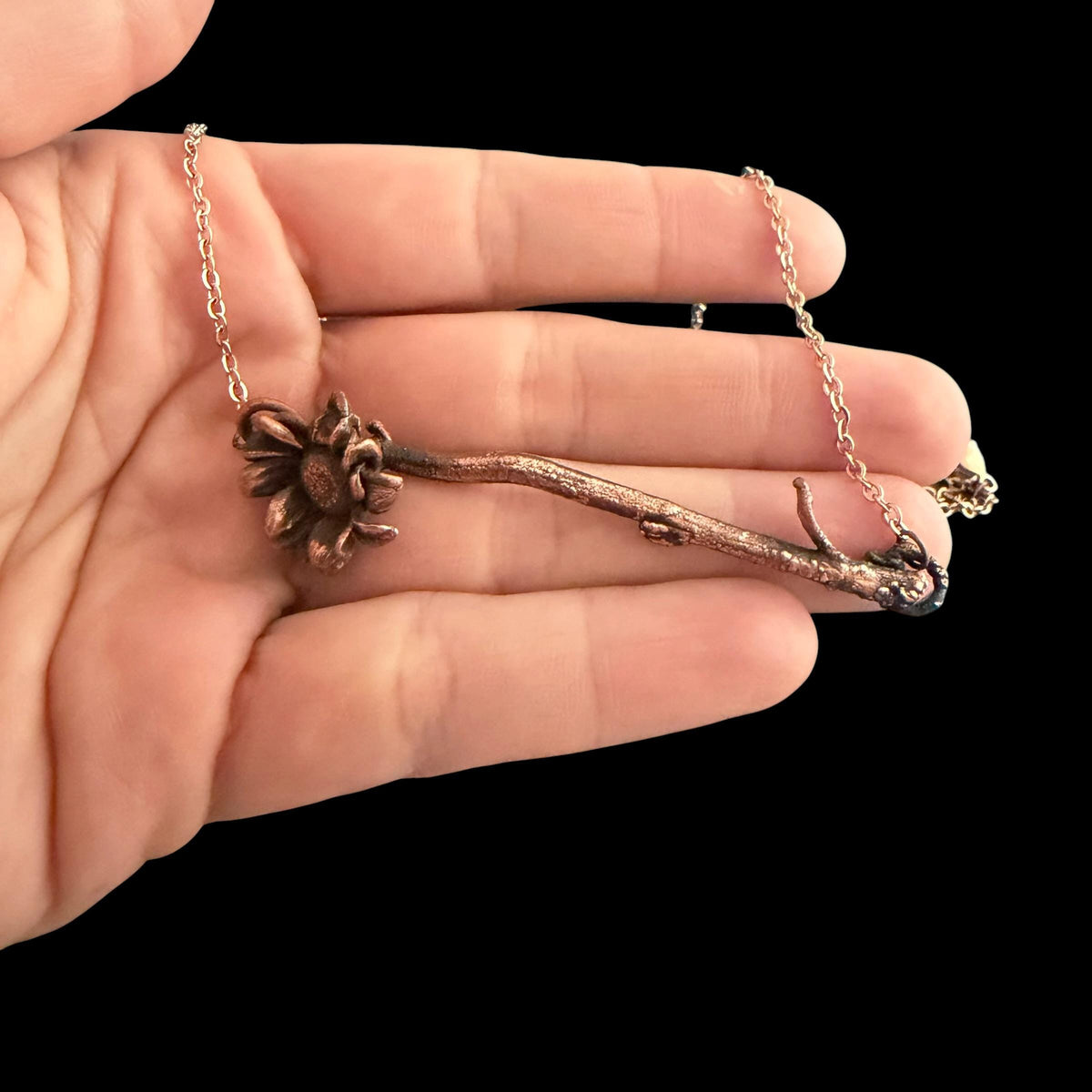 Electroformed Real Flower Stem Necklace | Copper Preserved Wildflower Bar Pendant | Handmade Botanical Jewelry | Boho Nature Gift