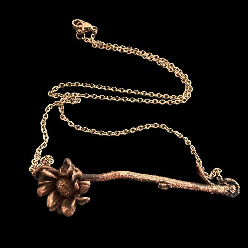 Electroformed Real Flower Stem Necklace | Copper Preserved Wildflower Bar Pendant | Handmade Botanical Jewelry | Boho Nature Gift