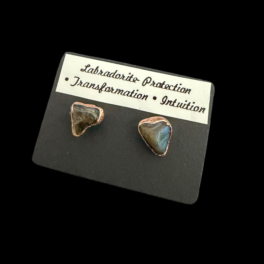 Labradorite Earrings / Copper Studs / Electroformed Jewelry __etsy:8435779872