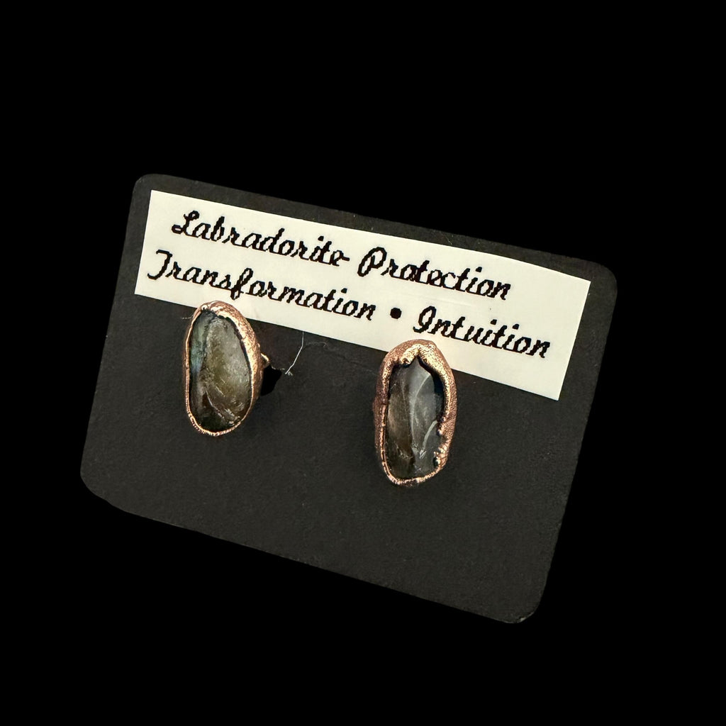 Labradorite Earrings / Copper Studs / Electroformed Jewelry __etsy:8435779874