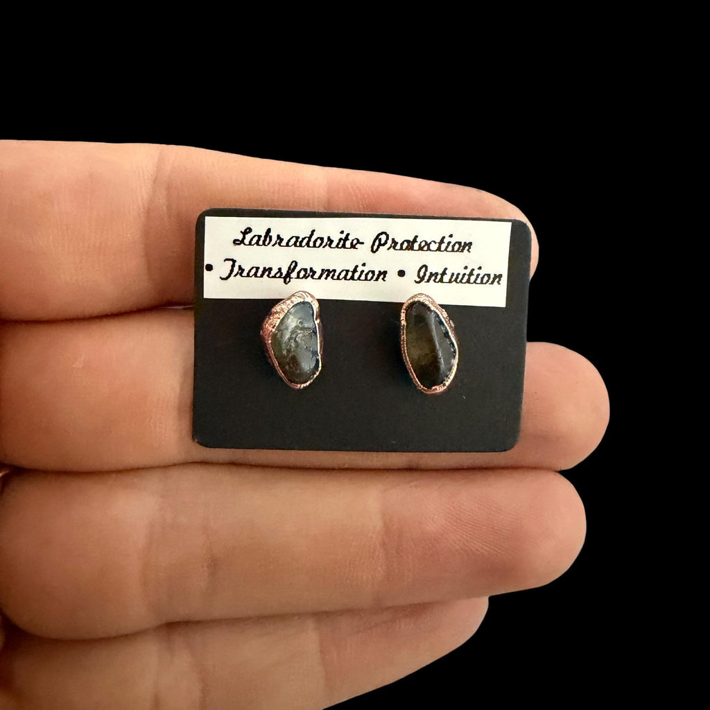 Labradorite Earrings / Copper Studs / Electroformed Jewelry __etsy:8435779876