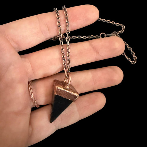 Black Obsidian Point Necklace | Electroformed Copper Pendant | Handmade Crystal Necklace | Boho Protection Jewelry