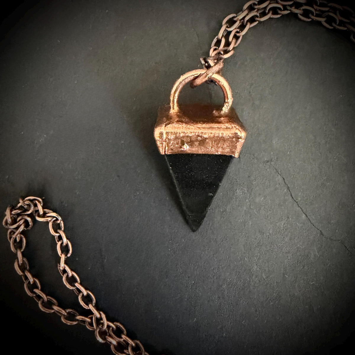 Black Obsidian Point Necklace | Electroformed Copper Pendant | Handmade Crystal Necklace | Boho Protection Jewelry