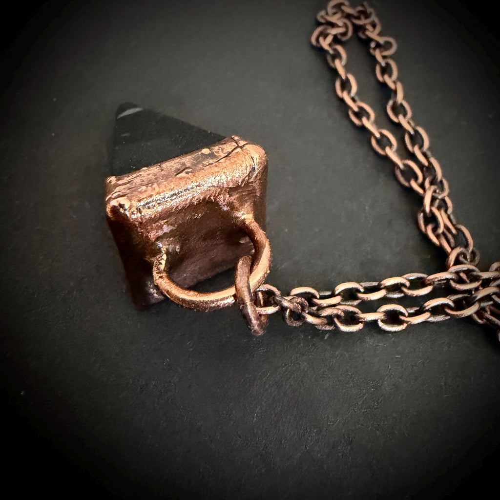 Black Obsidian Point Necklace | Electroformed Copper Pendant | Handmade Crystal Necklace | Boho Protection Jewelry