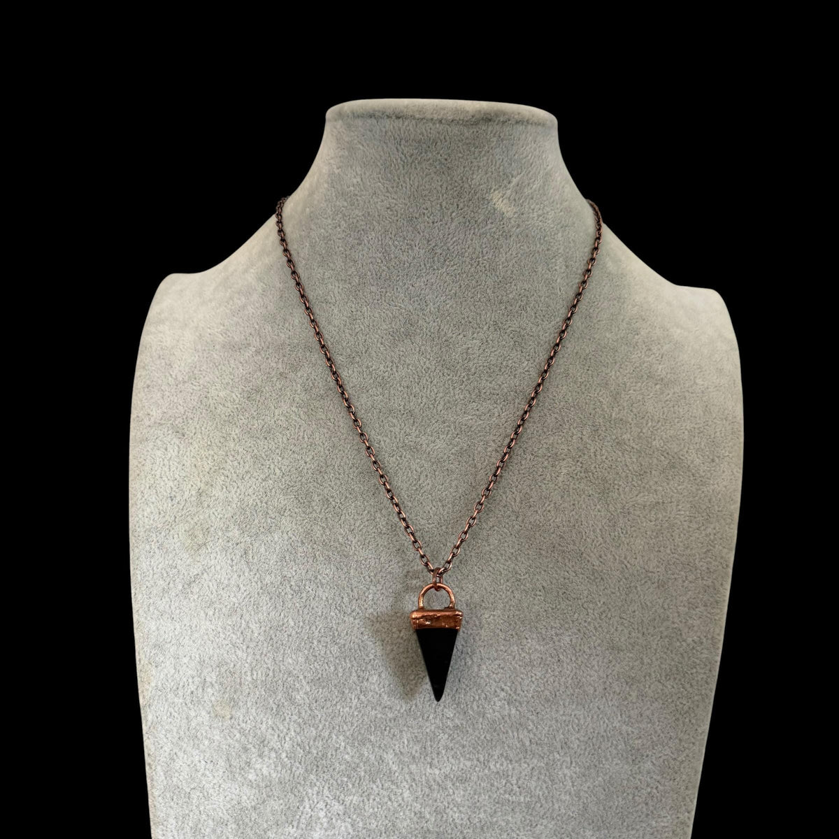 Black Obsidian Point Necklace | Electroformed Copper Pendant | Handmade Crystal Necklace | Boho Protection Jewelry