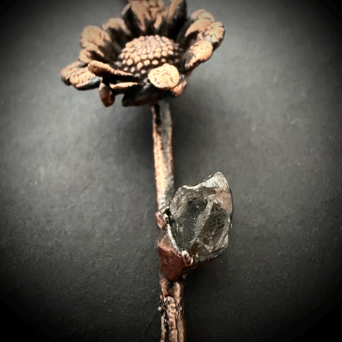 Electroformed Real Flower Necklace with Herkimer Diamond | Copper Botanical Pendant | Handmade Nature Jewelry | Boho Crystal