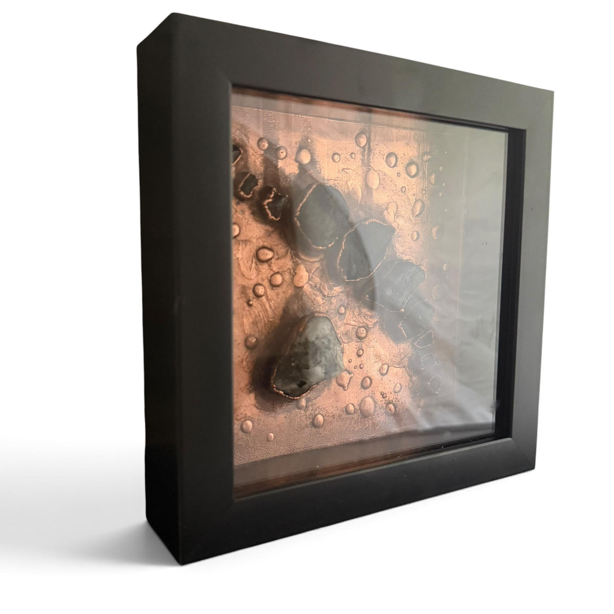 Electroformed Black Tourmaline and Moonstone Wall Art | Framed Copper Crystal Panel | Protection Grounding Decor | Boho Gift