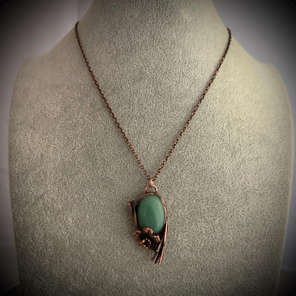 Amazonite Real Flower Necklace | Electroformed Copper Botanical Pendant | Handmade Crystal Jewelry | Boho Nature Necklace