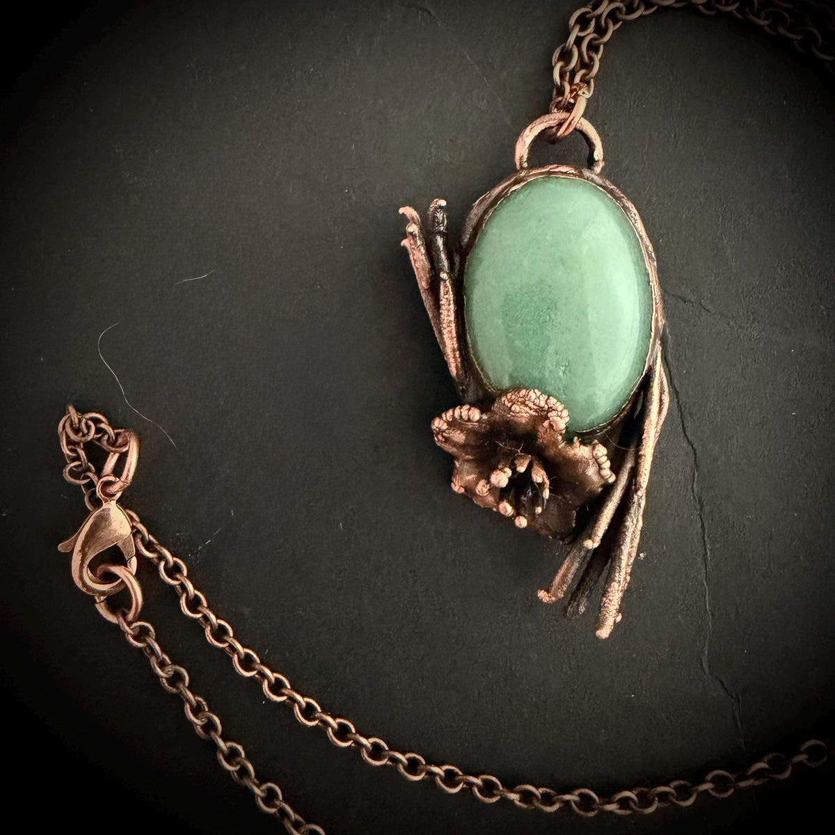 Amazonite Real Flower Necklace | Electroformed Copper Botanical Pendant | Handmade Crystal Jewelry | Boho Nature Necklace