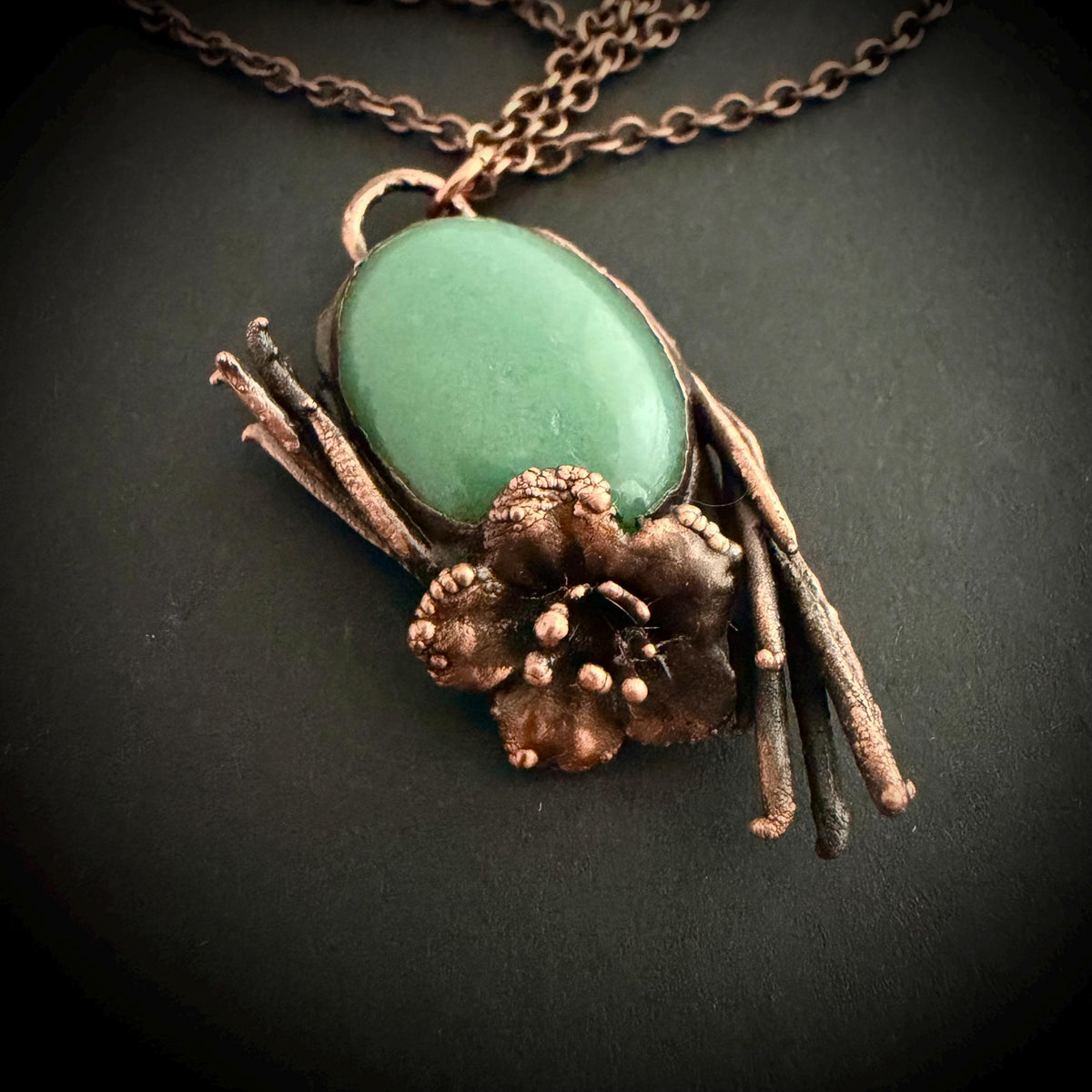 Amazonite Real Flower Necklace | Electroformed Copper Botanical Pendant | Handmade Crystal Jewelry | Boho Nature Necklace