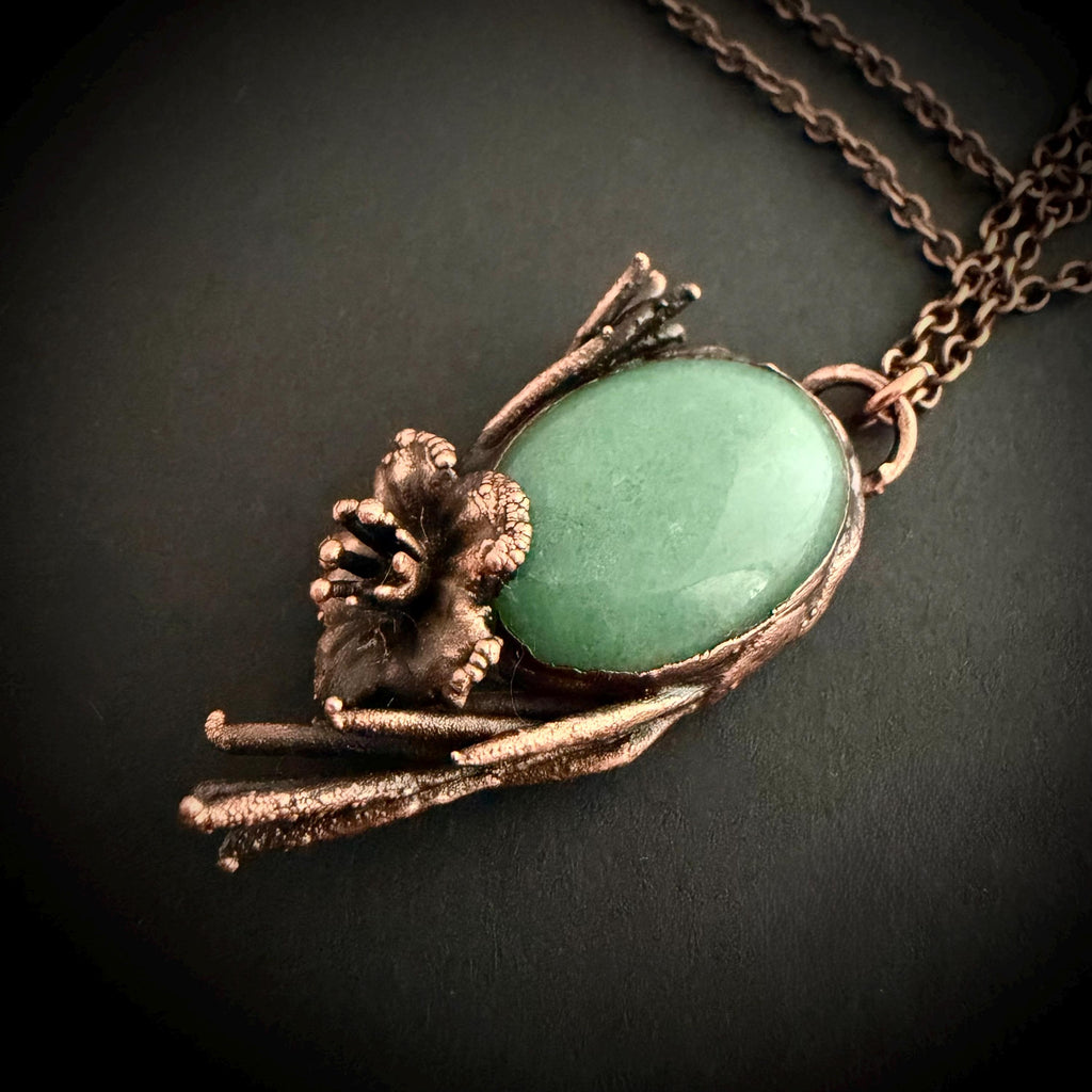 Amazonite Real Flower Necklace | Electroformed Copper Botanical Pendant | Handmade Crystal Jewelry | Boho Nature Necklace