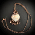 Grey Agate Heart Real Flower Necklace | Electroformed Copper Botanical Pendant | Handmade Crystal Jewelry | Boho Love Necklace