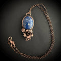 Lapis Lazuli Real Flower Necklace | Electroformed Copper Botanical Pendant | Handmade Crystal Jewelry | Boho Nature Necklace