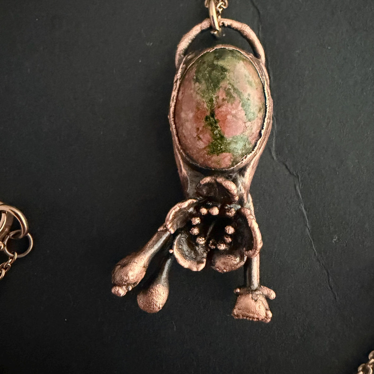 Leopardskin Jasper Real Flower Necklace | Electroformed Copper Botanical Pendant | Handmade Crystal Jewelry | Boho Necklace