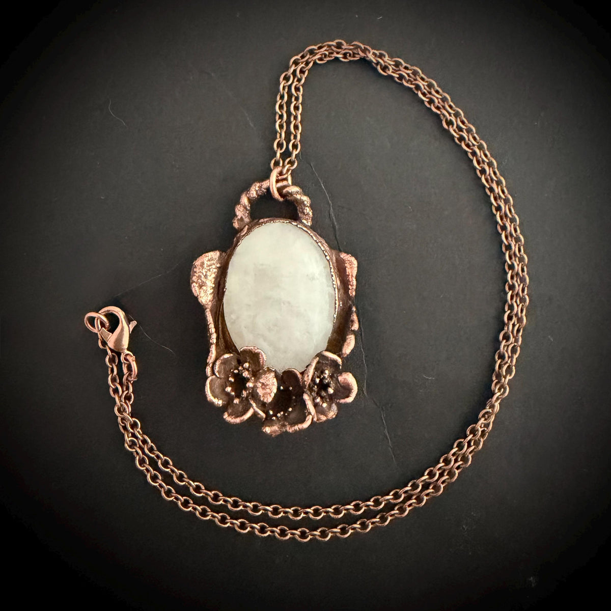 Quartz Real Flower Necklace | Electroformed Copper Botanical Pendant | Handmade Crystal Jewelry | Boho Healing Necklace