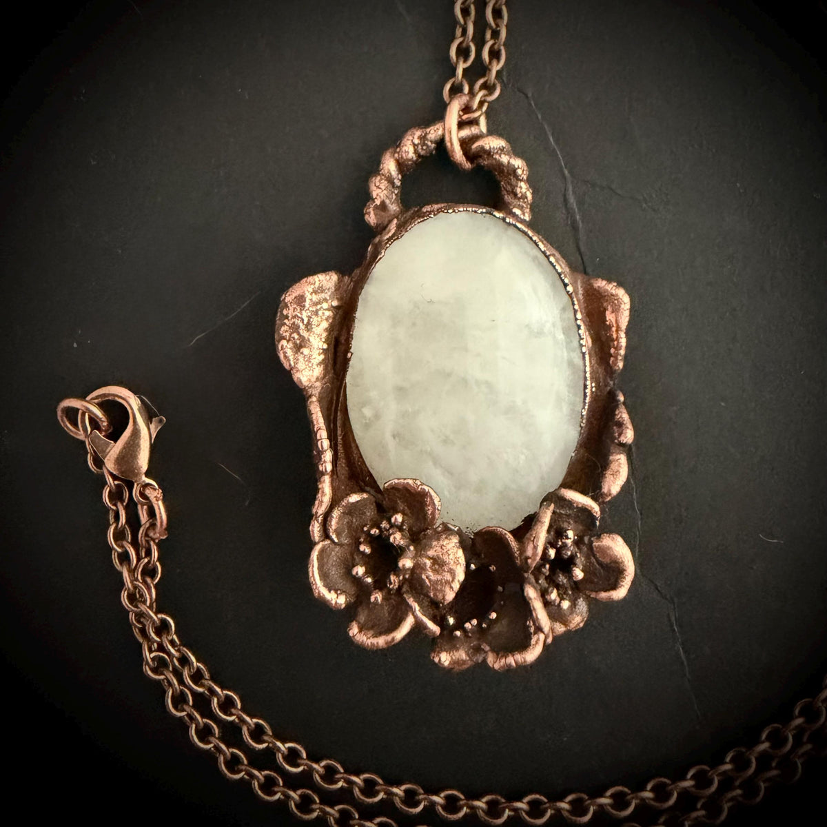 Quartz Real Flower Necklace | Electroformed Copper Botanical Pendant | Handmade Crystal Jewelry | Boho Healing Necklace