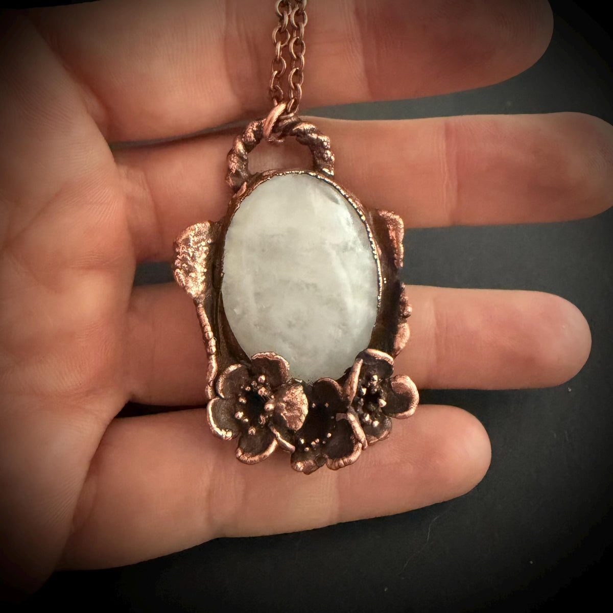 Quartz Real Flower Necklace | Electroformed Copper Botanical Pendant | Handmade Crystal Jewelry | Boho Healing Necklace