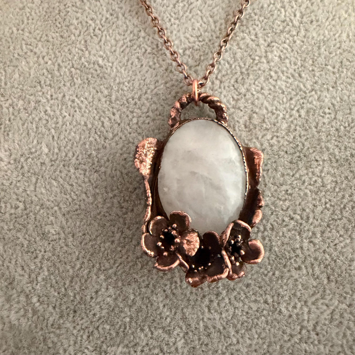 Quartz Real Flower Necklace | Electroformed Copper Botanical Pendant | Handmade Crystal Jewelry | Boho Healing Necklace