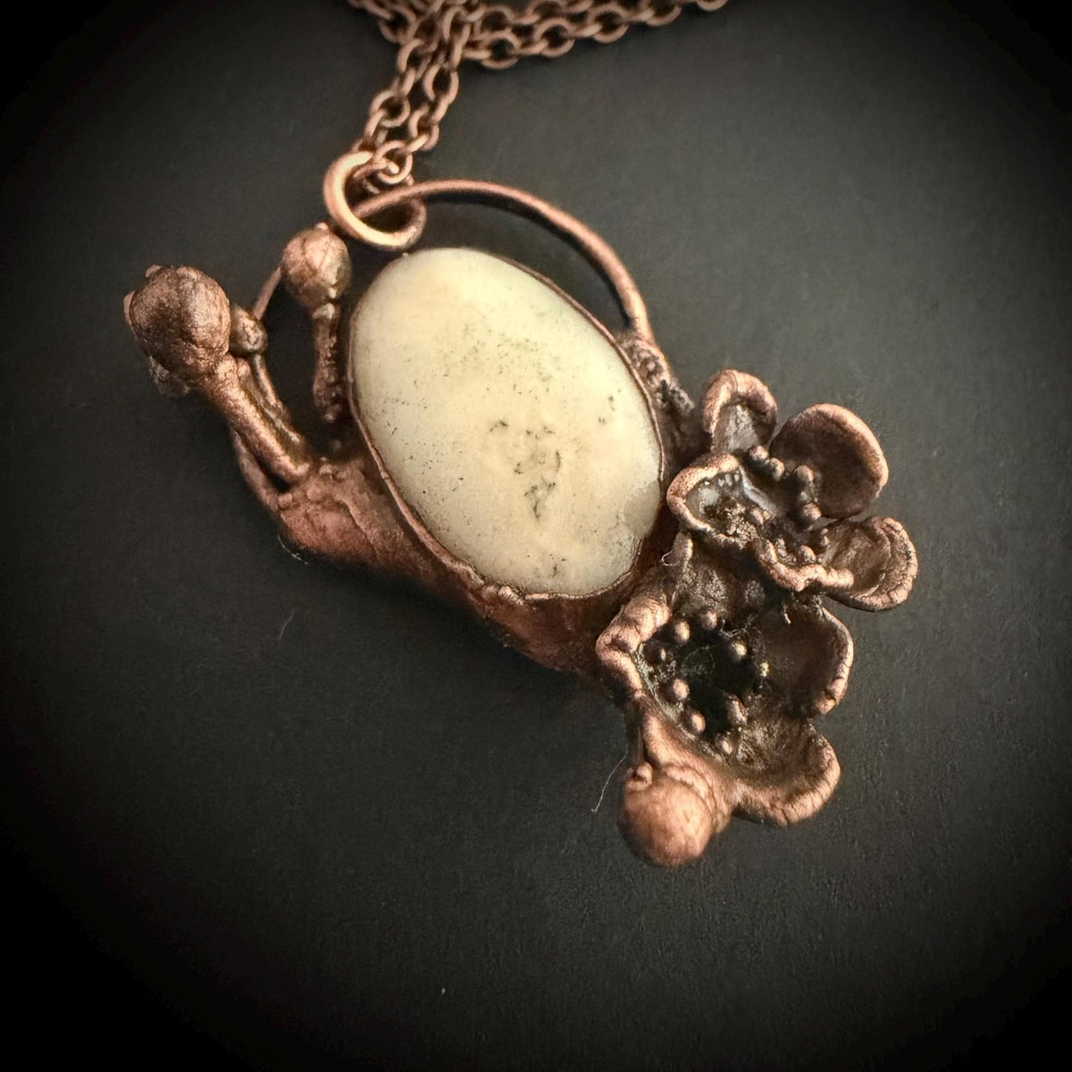 Solar Quartz Real Flower Necklace | Electroformed Copper Botanical Pendant | Handmade Crystal Jewelry | Boho Nature Necklace