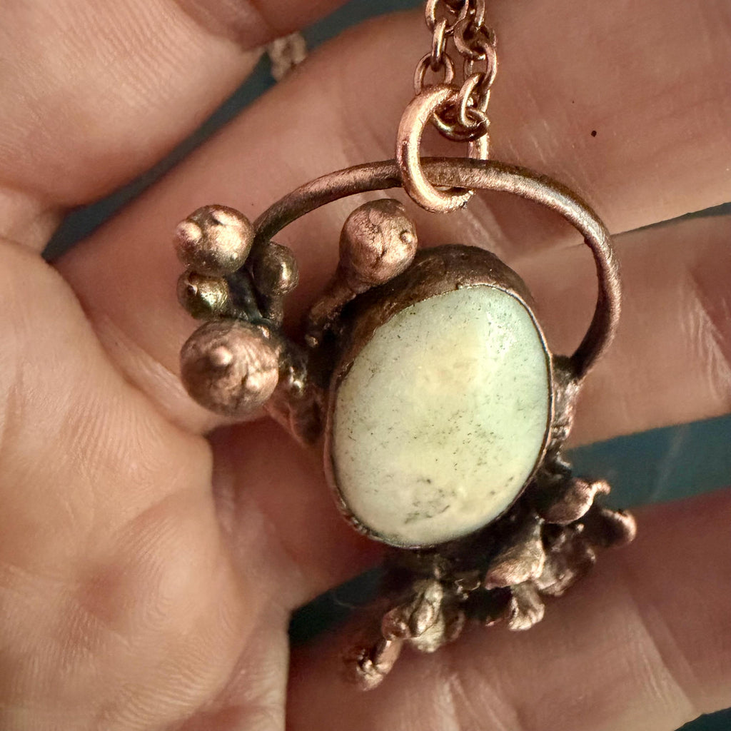 Solar Quartz Real Flower Necklace | Electroformed Copper Botanical Pendant | Handmade Crystal Jewelry | Boho Nature Necklace