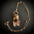 Tigers Eye Real Hydrangea Necklace | Electroformed Copper Botanical Pendant | Handmade Crystal Jewelry | Boho Necklace