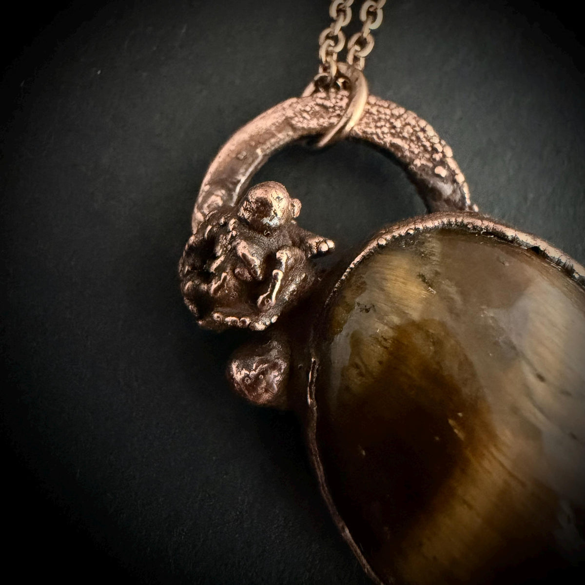 Tigers Eye Real Hydrangea Necklace | Electroformed Copper Botanical Pendant | Handmade Crystal Jewelry | Boho Necklace