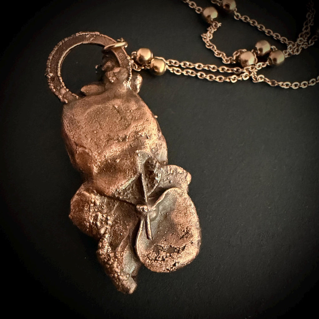 Tigers Eye Real Hydrangea Necklace | Electroformed Copper Botanical Pendant | Handmade Crystal Jewelry | Boho Necklace