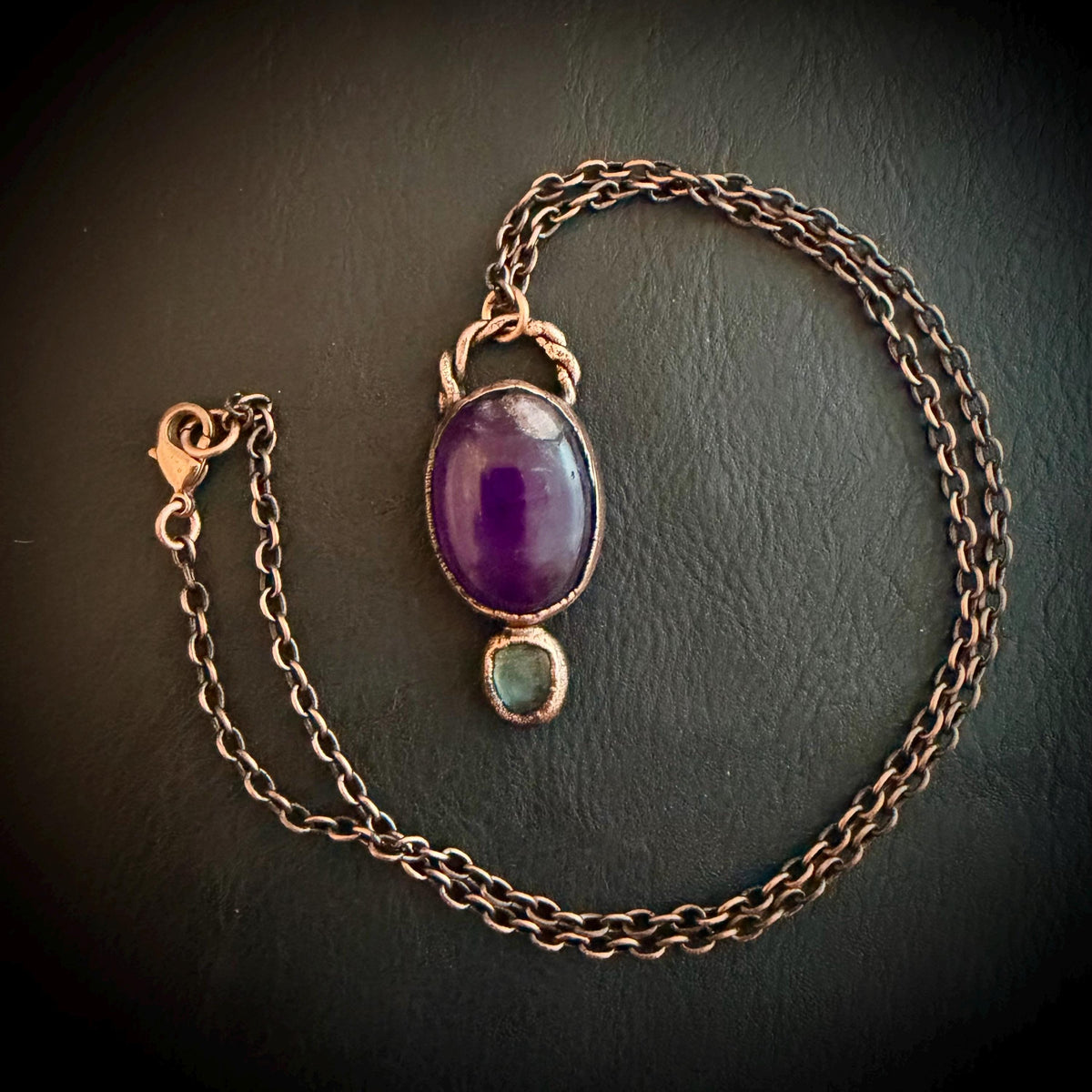 Amethyst & Labradorite Necklace | Electroformed Copper Pendant | Handmade Crystal Jewelry | Boho Healing Gemstone Necklace