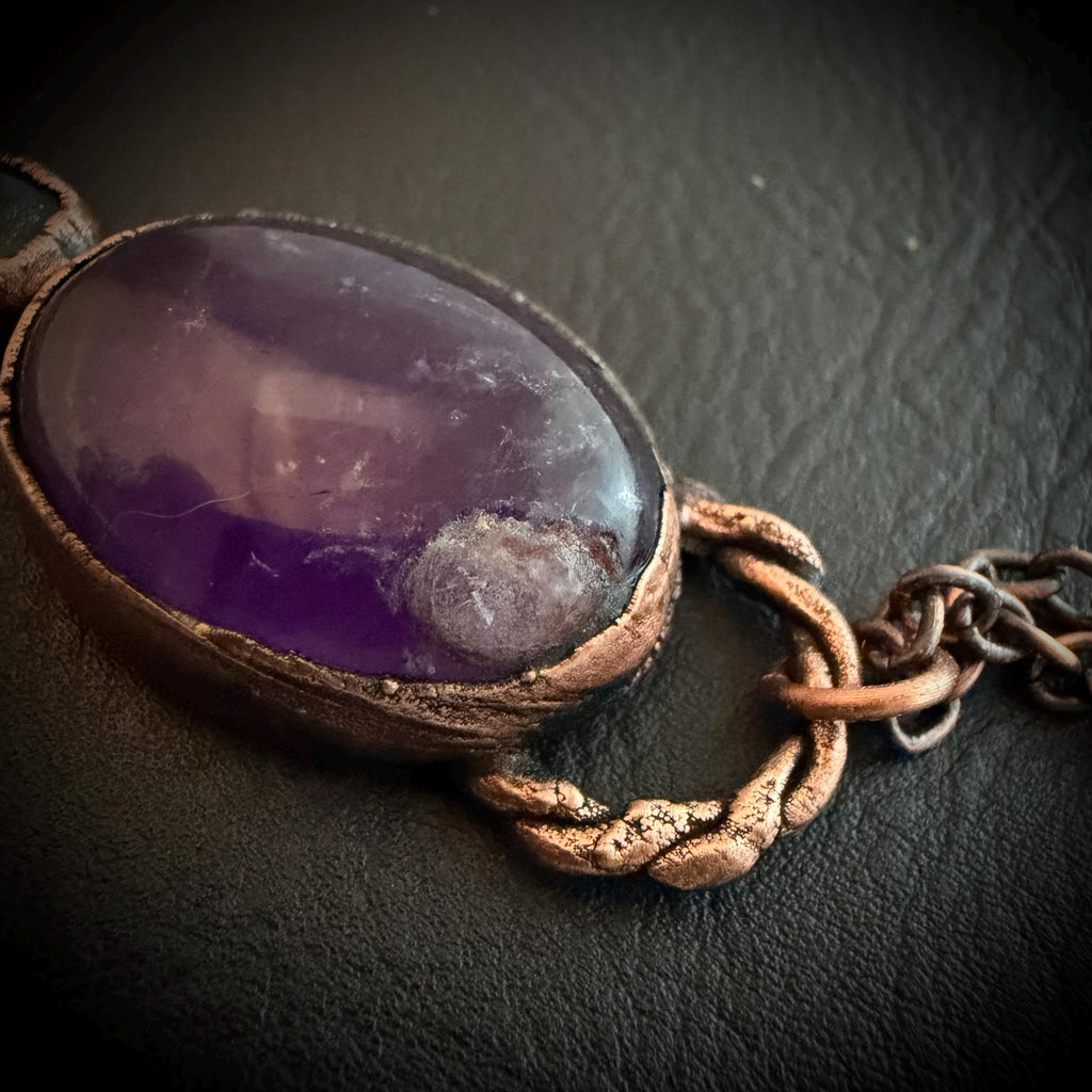 Amethyst & Labradorite Necklace | Electroformed Copper Pendant | Handmade Crystal Jewelry | Boho Healing Gemstone Necklace