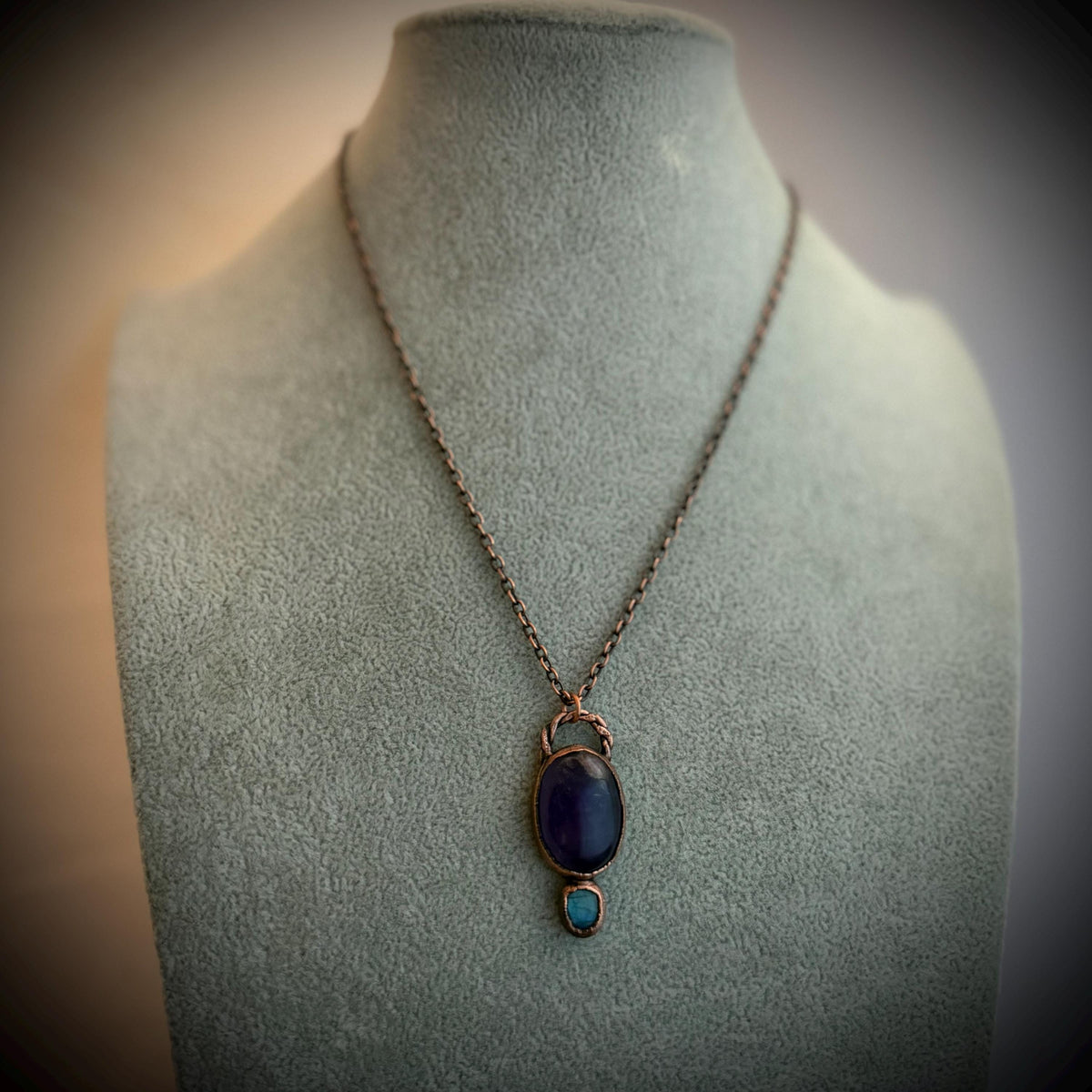 Amethyst & Labradorite Necklace | Electroformed Copper Pendant | Handmade Crystal Jewelry | Boho Healing Gemstone Necklace
