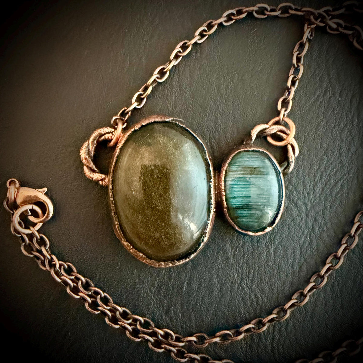 Golden Sheen Obsidian & Labradorite Copper Necklace | Electroformed Pendant | Handmade Crystal Jewelry | Boho Gemstone Necklace