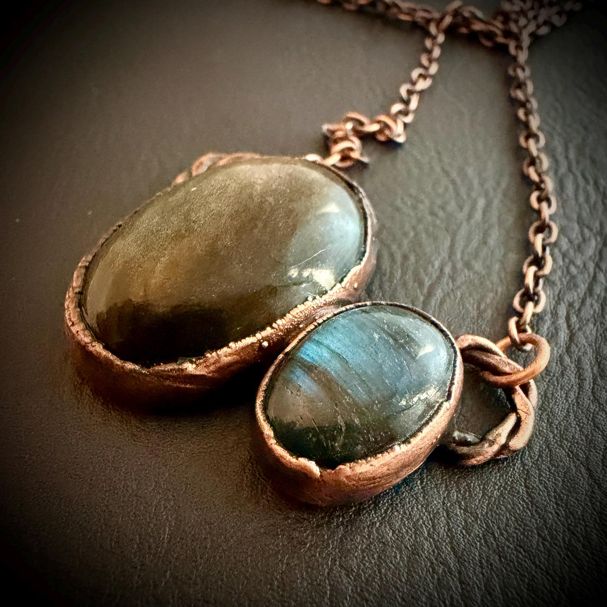 Golden Sheen Obsidian & Labradorite Copper Necklace | Electroformed Pendant | Handmade Crystal Jewelry | Boho Gemstone Necklace