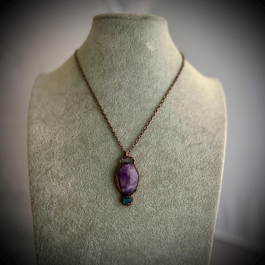 Lepidolite & Labradorite Necklace | Electroformed Copper Pendant | Handmade Crystal Jewelry | Boho Calming Gemstone Necklace