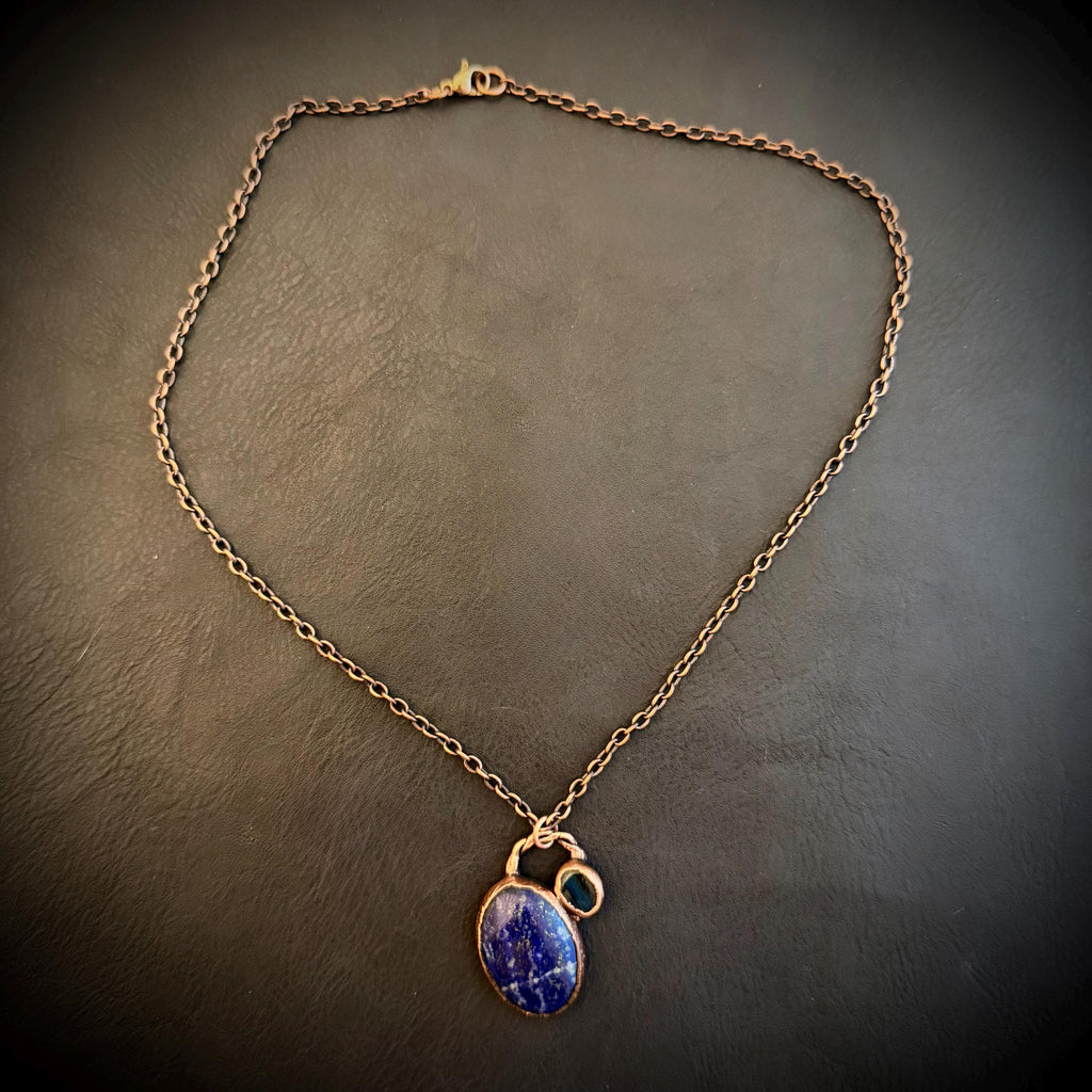 Sodalite & Labradorite Copper Necklace | Electroformed Blue Gemstone Pendant | Handmade Crystal Jewelry | Boho Necklace