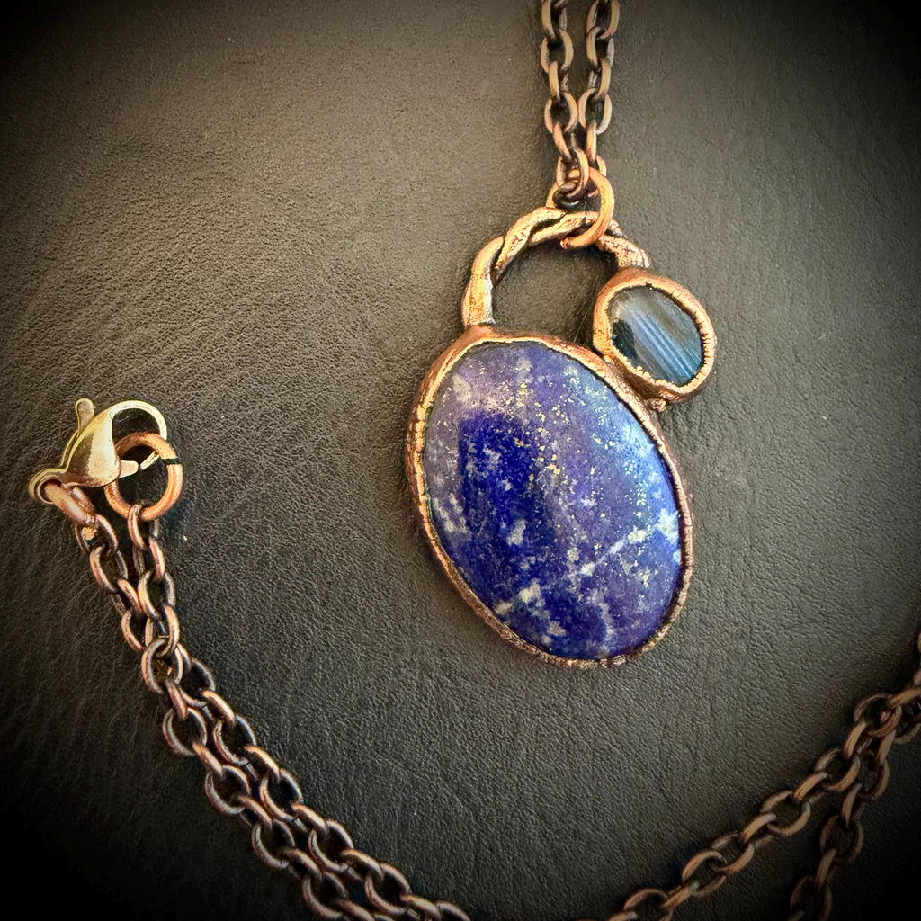 Sodalite & Labradorite Copper Necklace | Electroformed Blue Gemstone Pendant | Handmade Crystal Jewelry | Boho Necklace