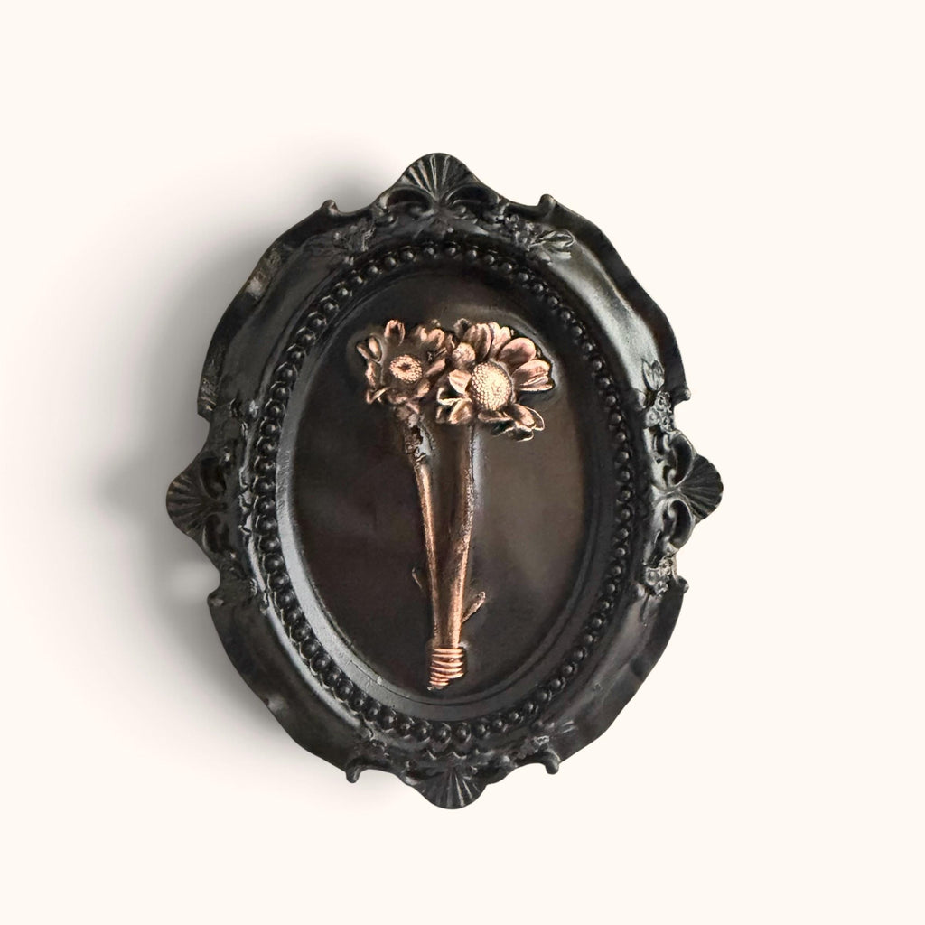 Electroformed Real Flower Wall Art in Ornate Oval Frame | Copper Preserved Botanical Decor | Boho Nature Gift | Pressed Flower Art