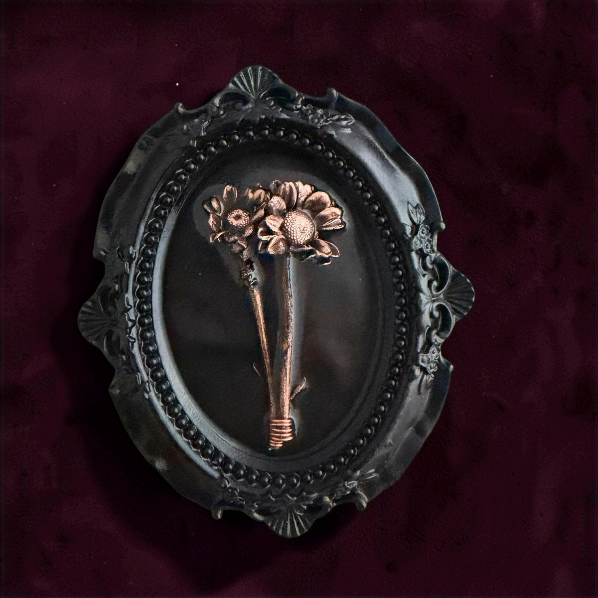 Electroformed Real Flower Wall Art in Ornate Oval Frame | Copper Preserved Botanical Decor | Boho Nature Gift | Pressed Flower Art