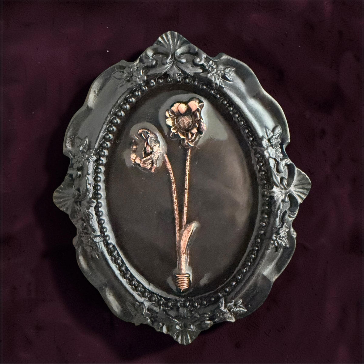 Electroformed Real Flower Wall Art in Ornate Oval Frame | Copper Preserved Botanical Decor | Boho Nature Gift | Pressed Flower Art