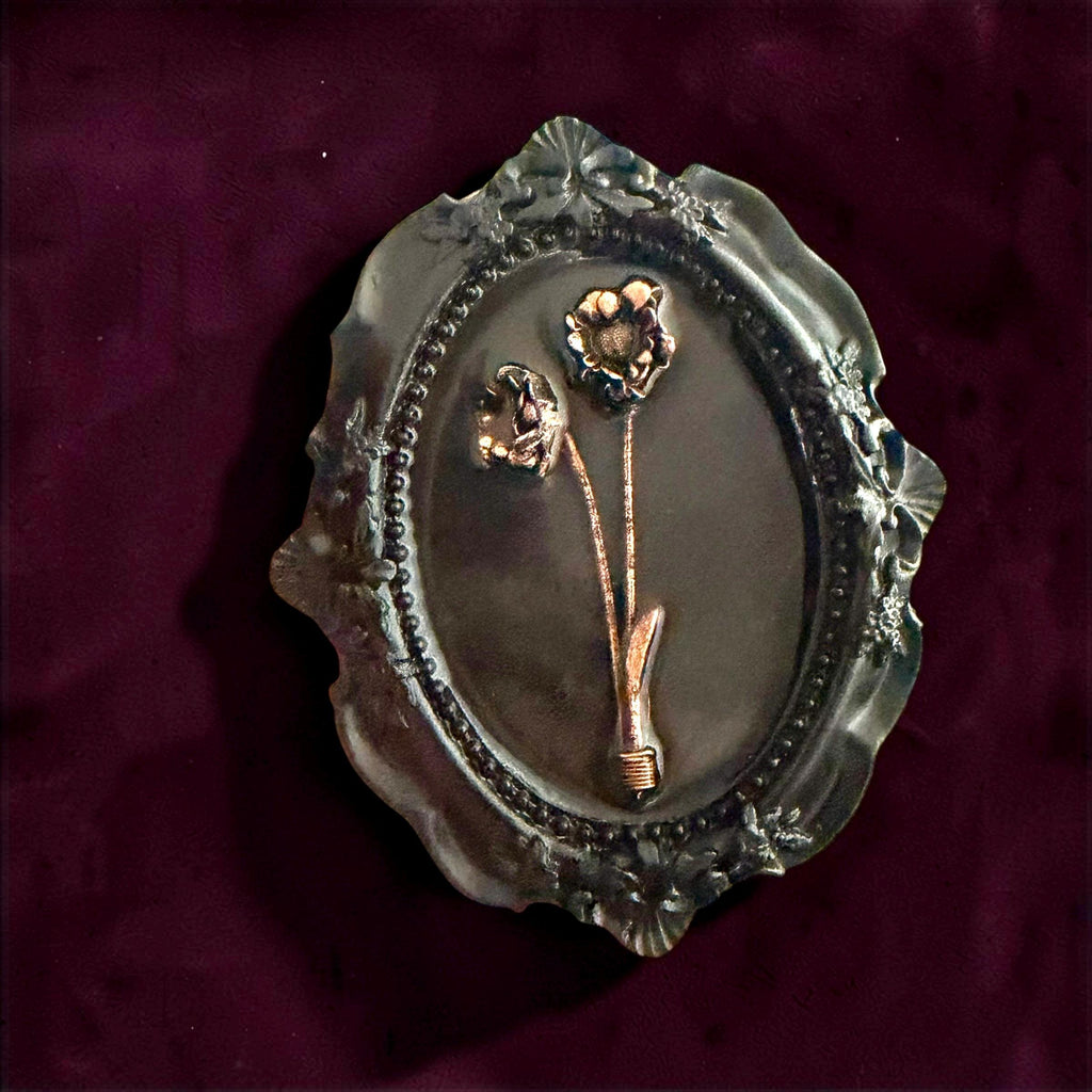 Electroformed Real Flower Wall Art in Ornate Oval Frame | Copper Preserved Botanical Decor | Boho Nature Gift | Pressed Flower Art